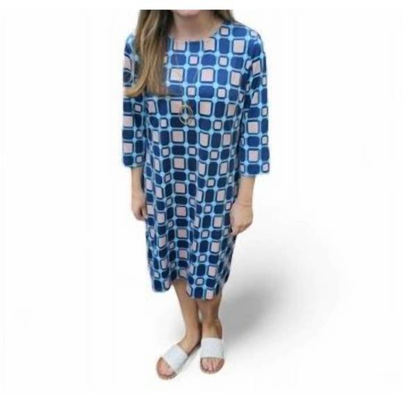 NEW ERMA’S CLOSET block print dress in blue/khaki - Picture 1 of 1